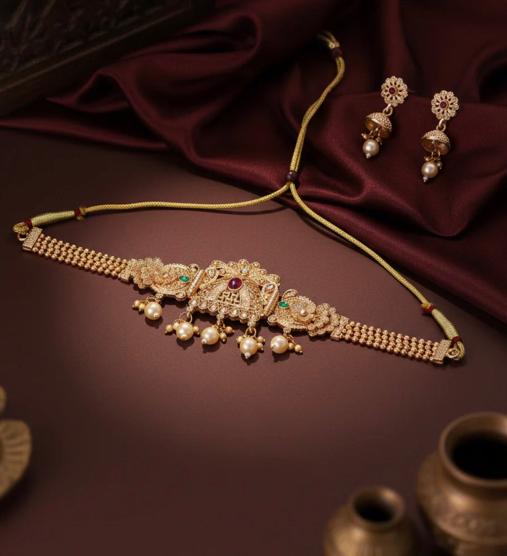 Zarqash Choker Necklace Set with Earrings