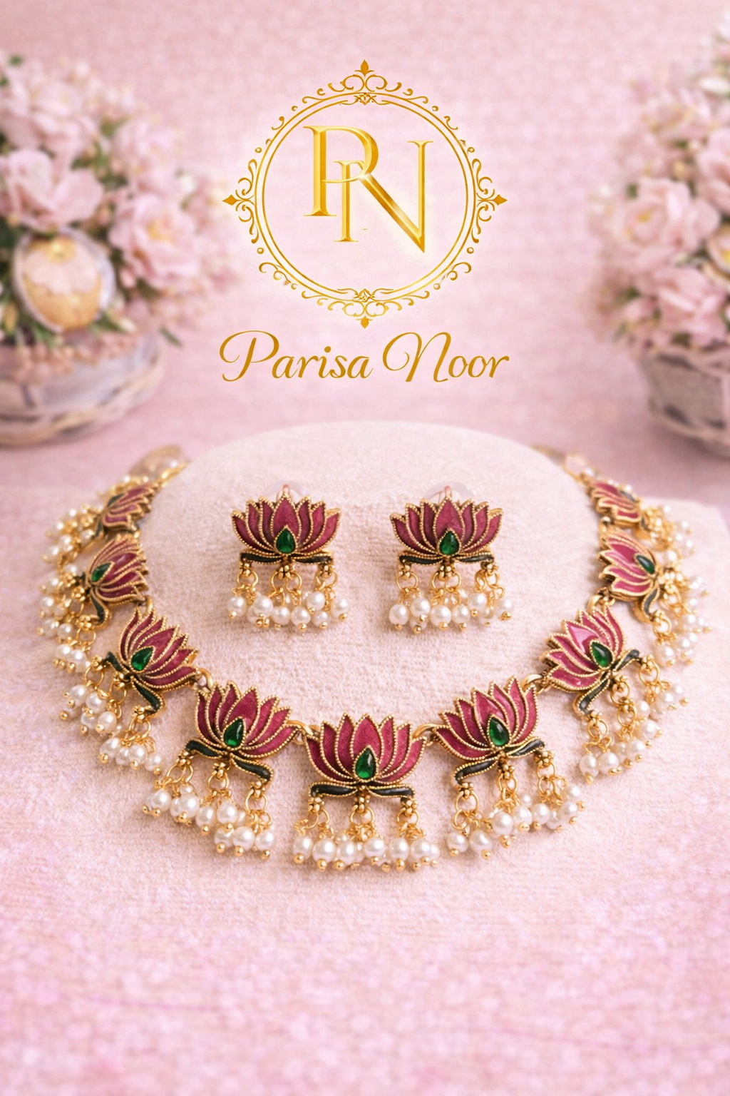 Noor Blossom Lotus Necklace Set