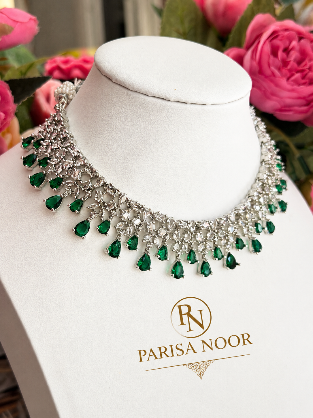 Zahira Emerald Green AD Necklace Set