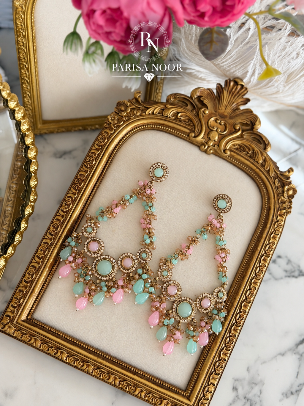 Aveline Designer Pastle Chandbali Statement Earrings