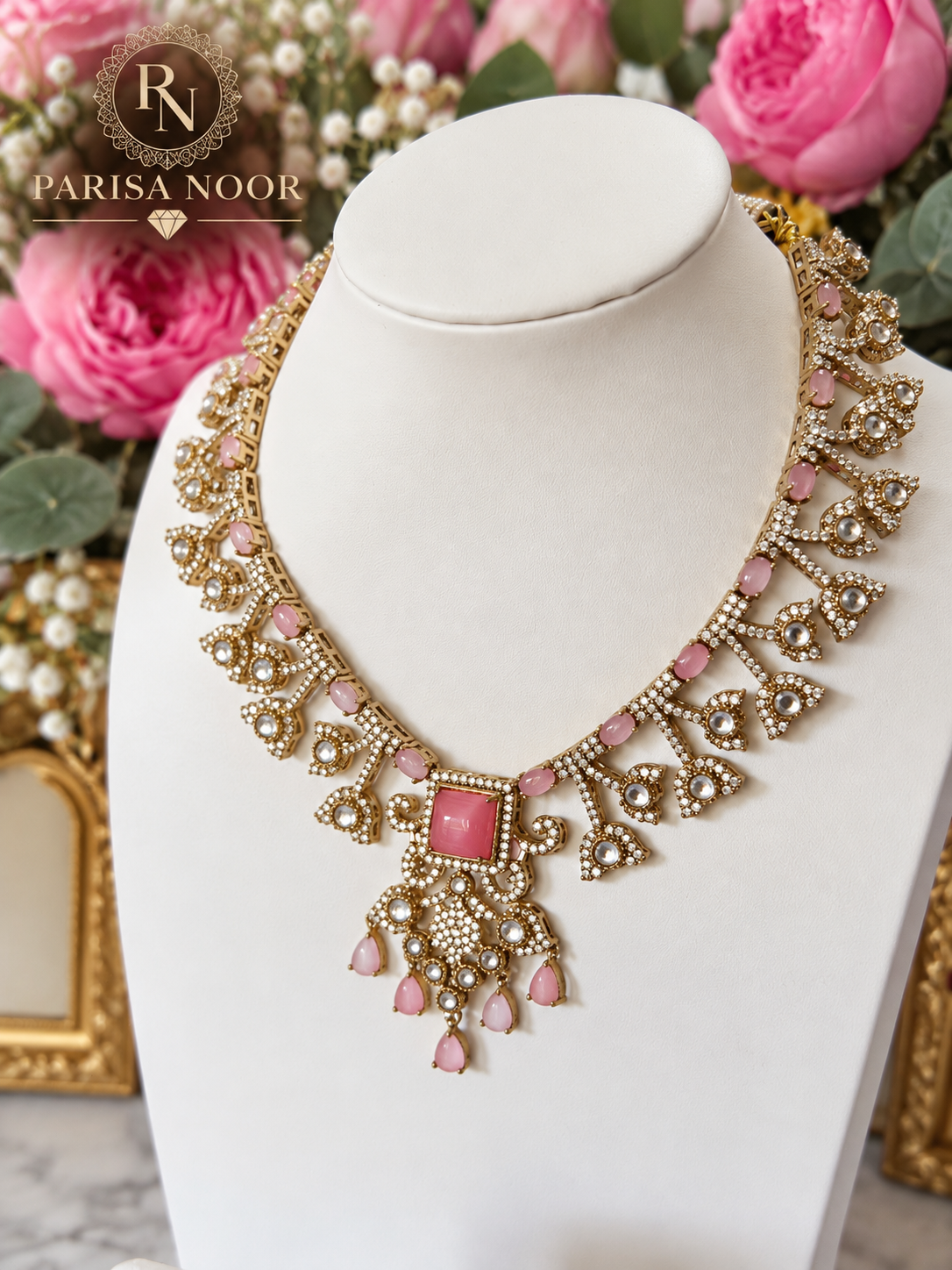 Velina Premium Kundan Designer Necklace Set - Blush Pink