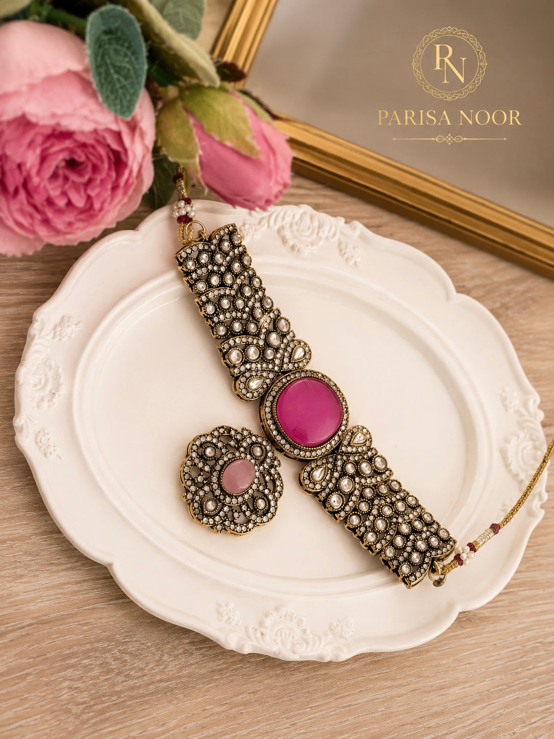 Ramesha Designer Kundan Choker Set - Pink