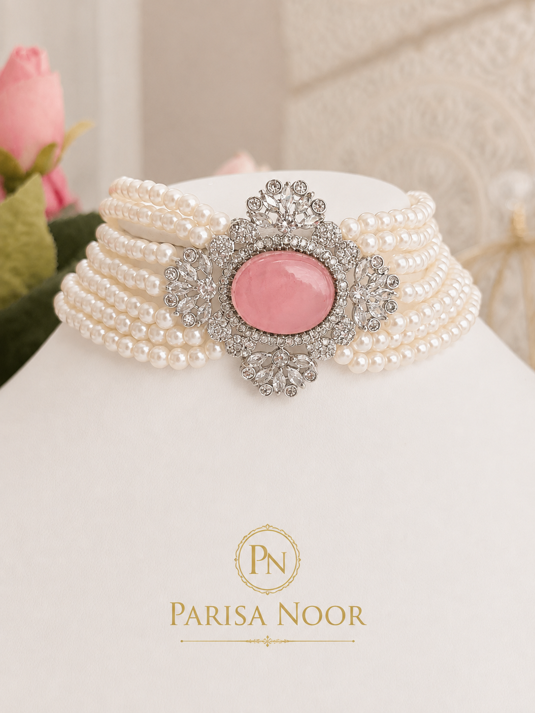 Elira Pink Pearl Designer Choker Set