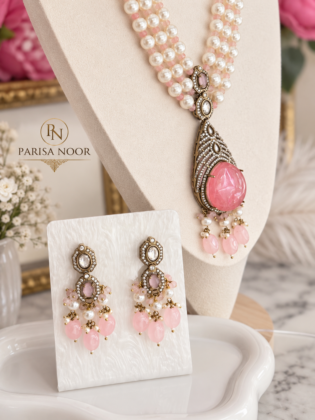 Arabella Blush Pink Victorian Designer Long Mala