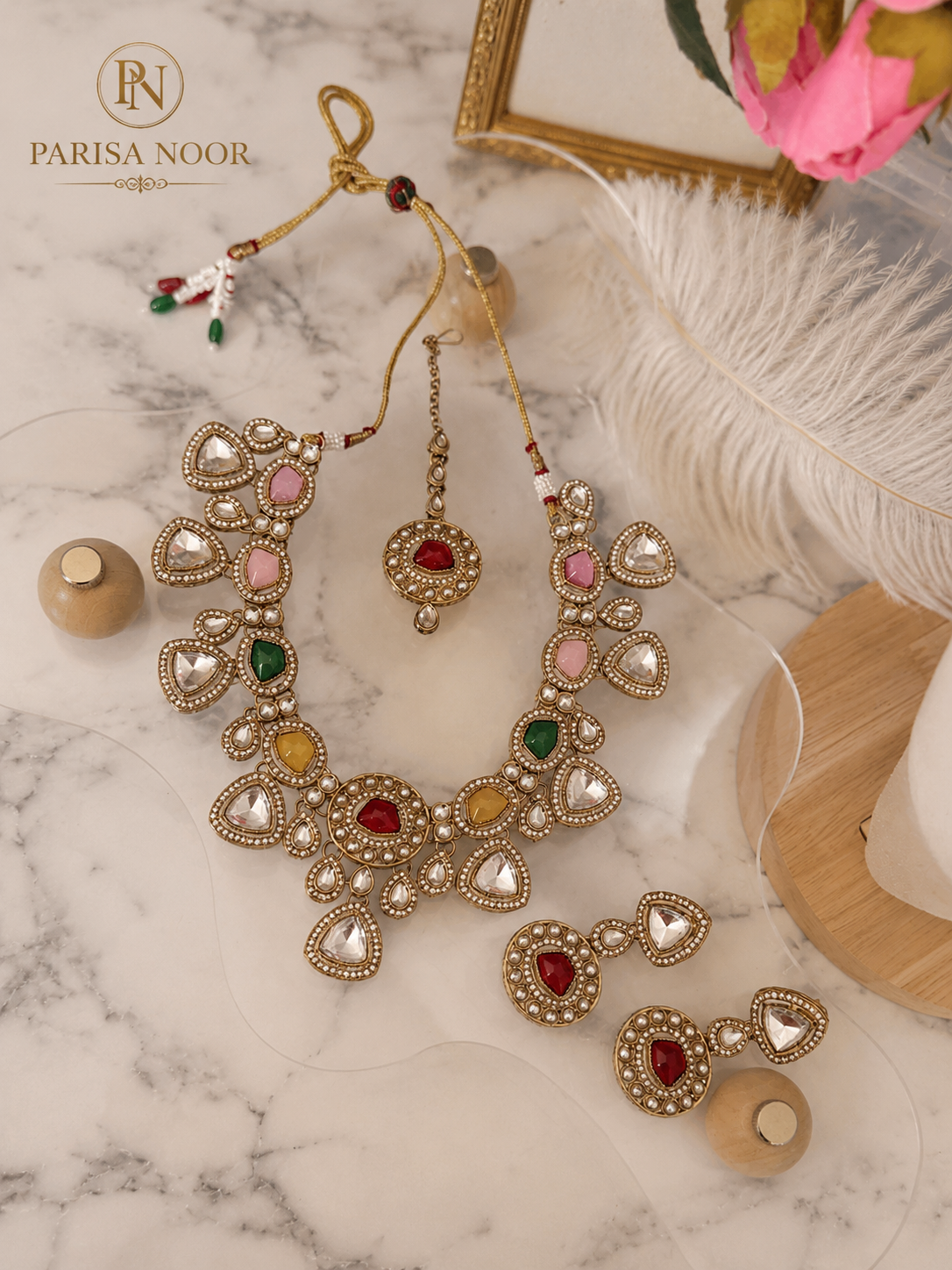 Meherun Multicolour Polki Kundan Necklace Set