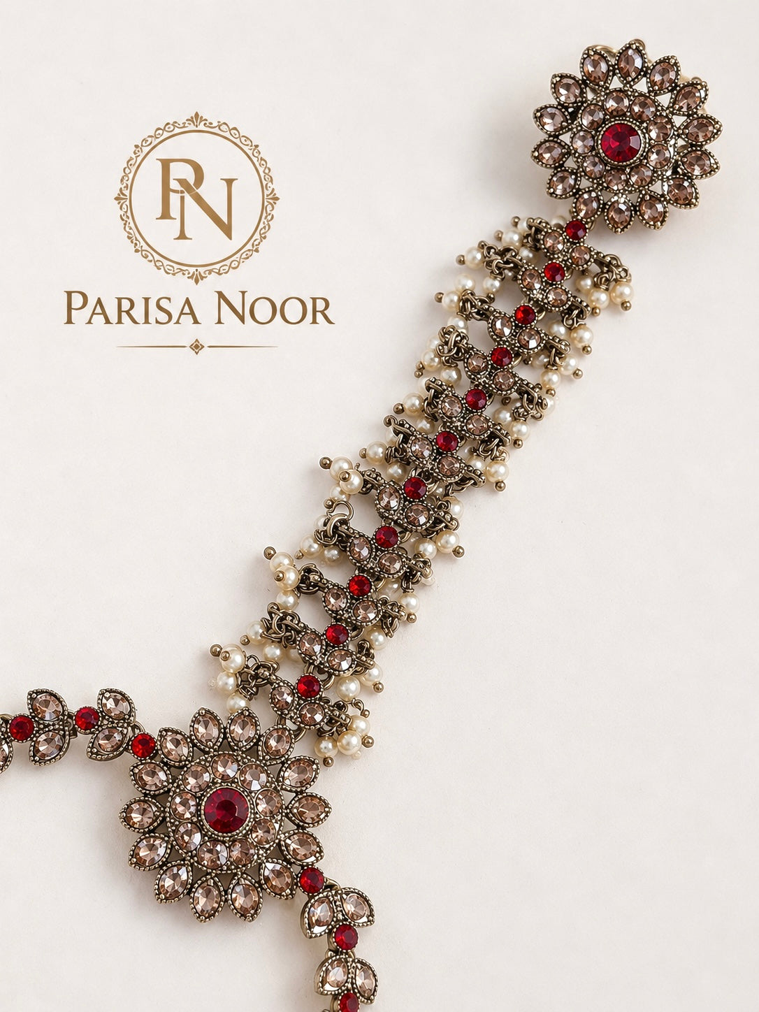 Ruhani Ruby & Gold Hand Harness Bracelet