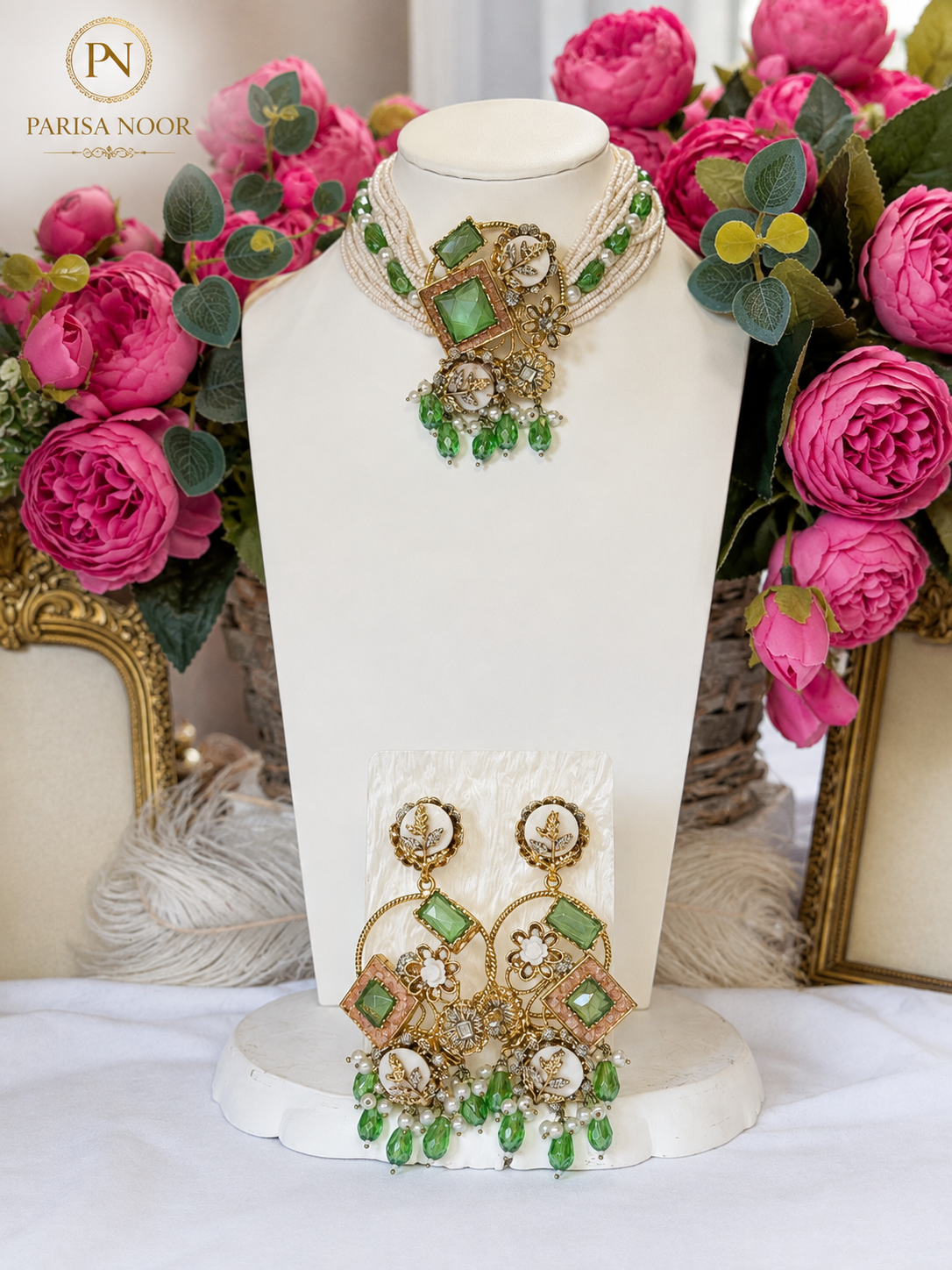 Mahveen Turkish Green Designer Necklace Set