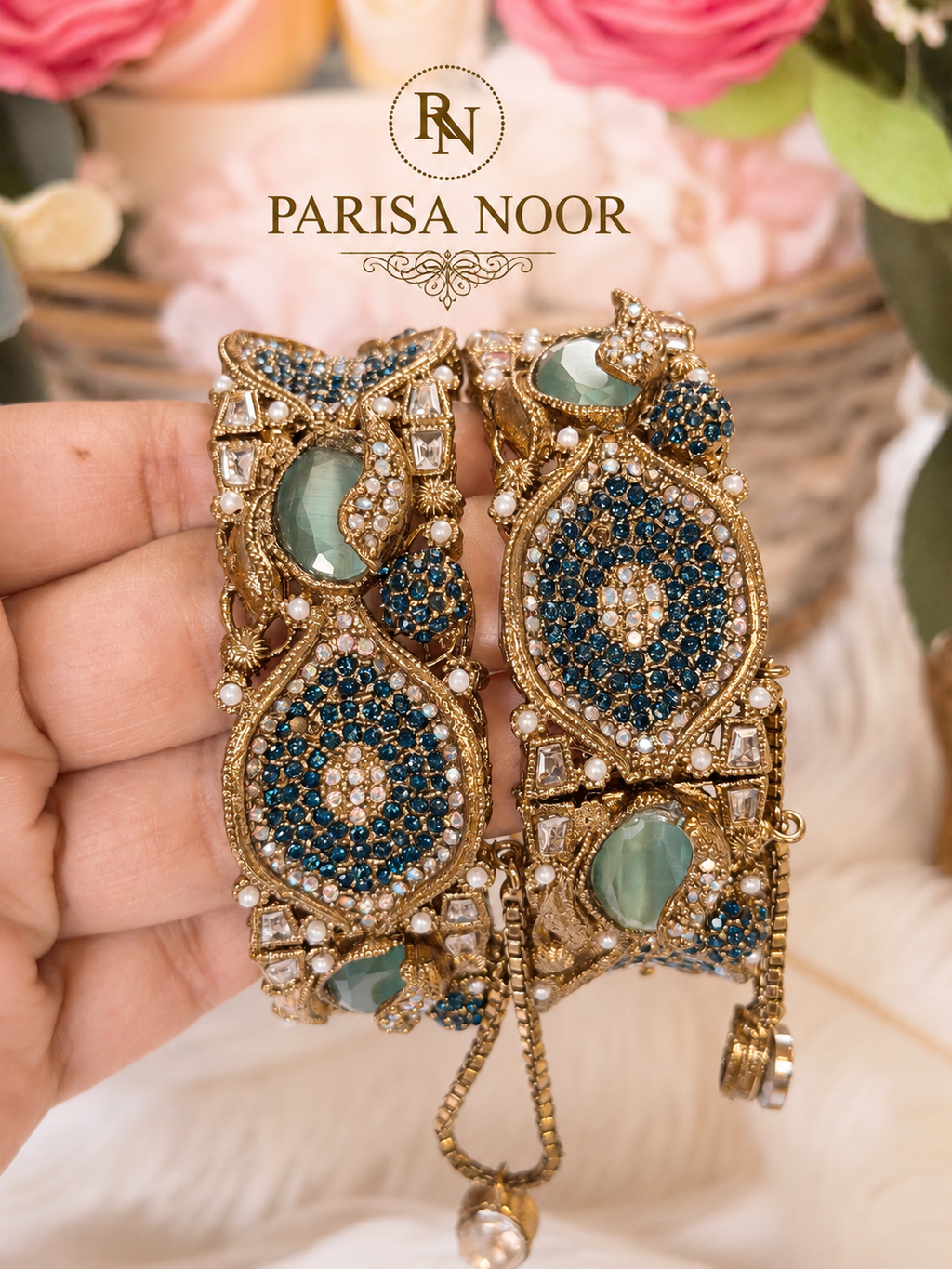 Deniz Blue & Mint Turkish Luxury Openable Bangle