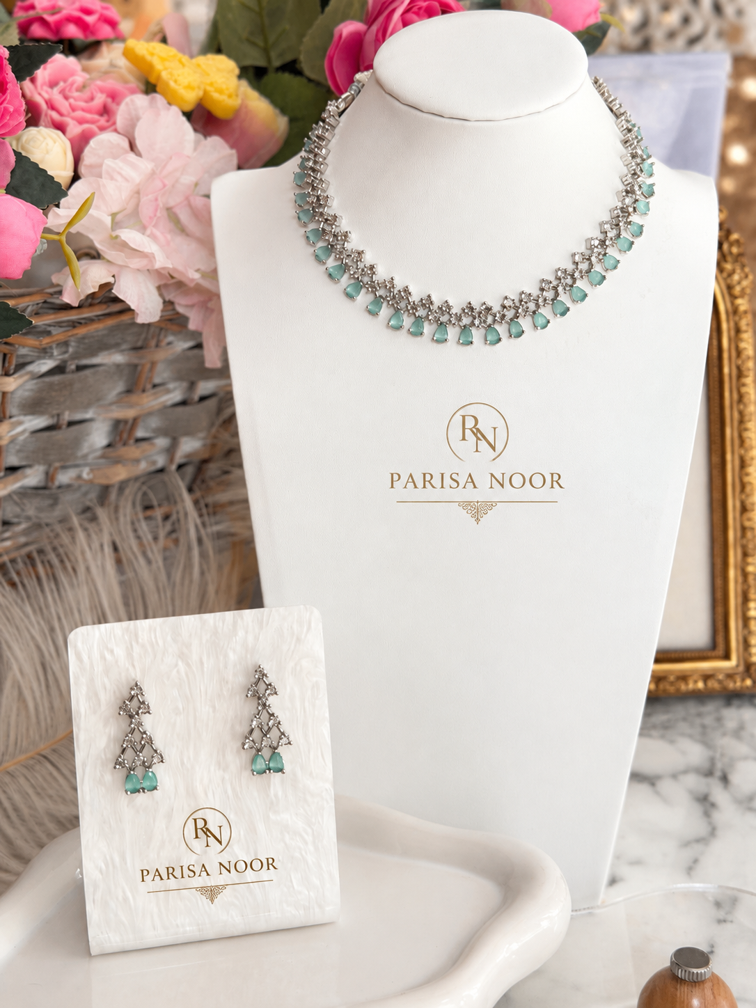 Ameena Aqua AD Necklace Set