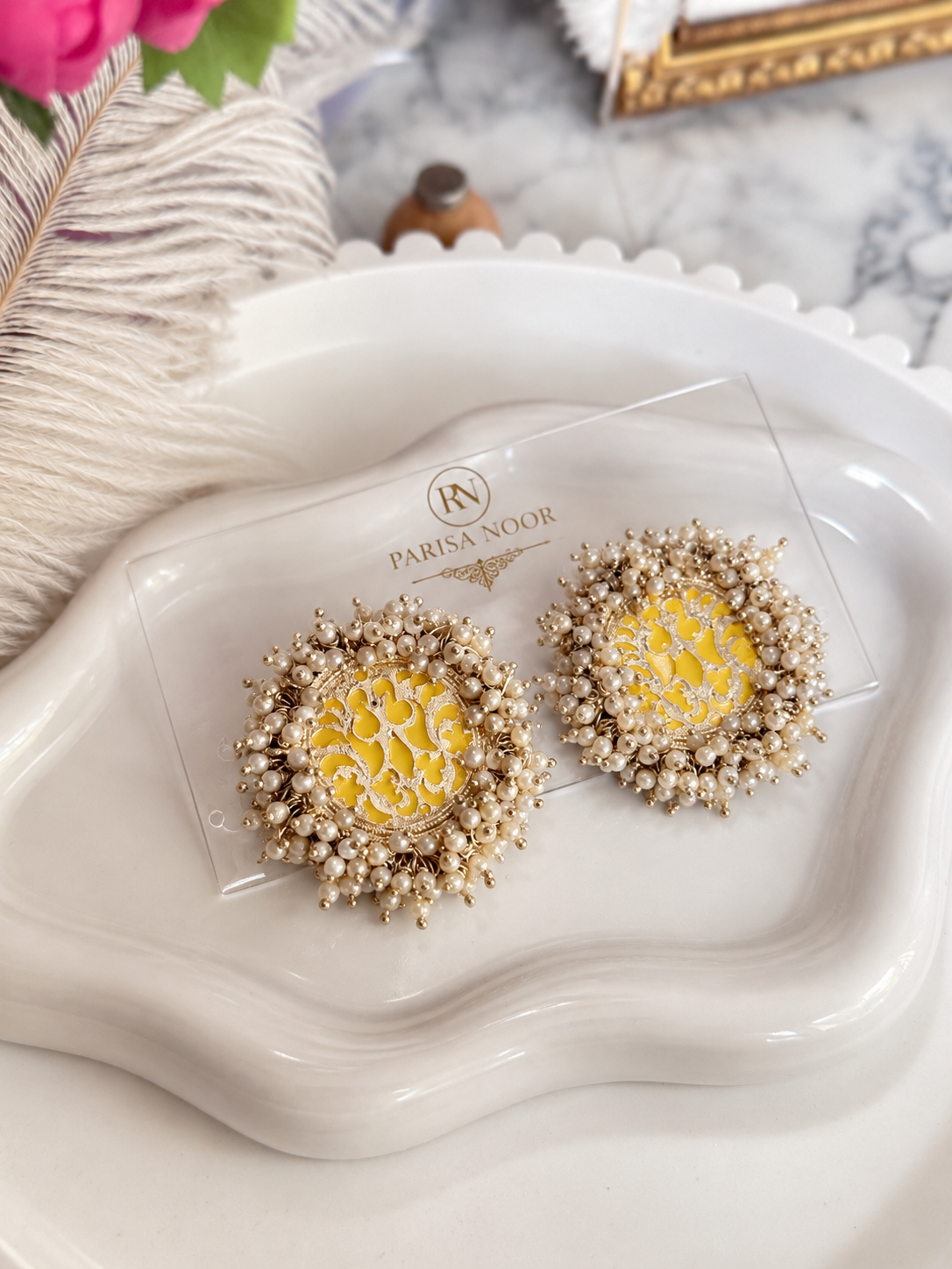 Sunehri Pearl Meenakari Heritage Stud Earrings