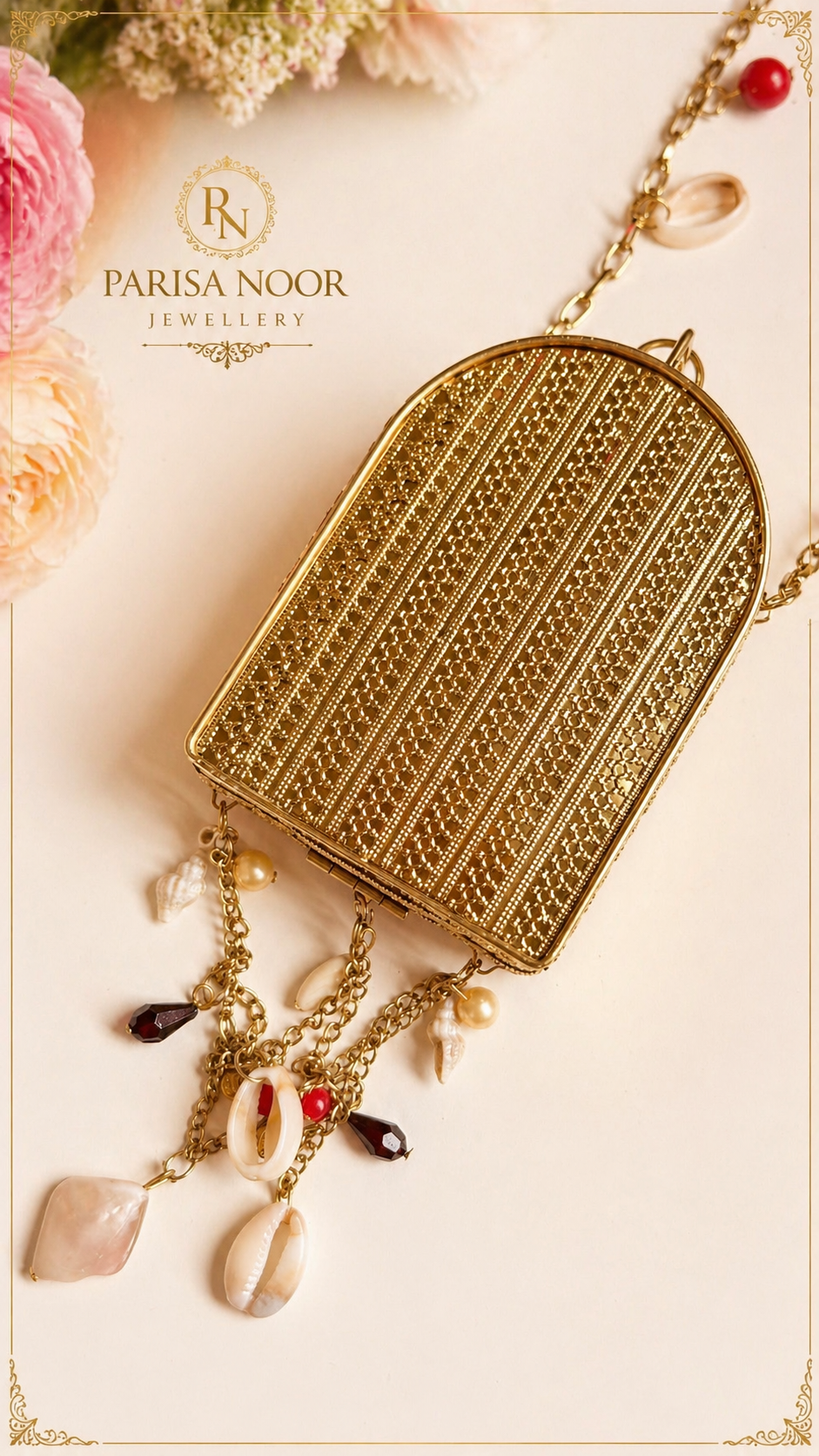 Eloine Mini Mother of Pearl Brass Clutch Square Gold