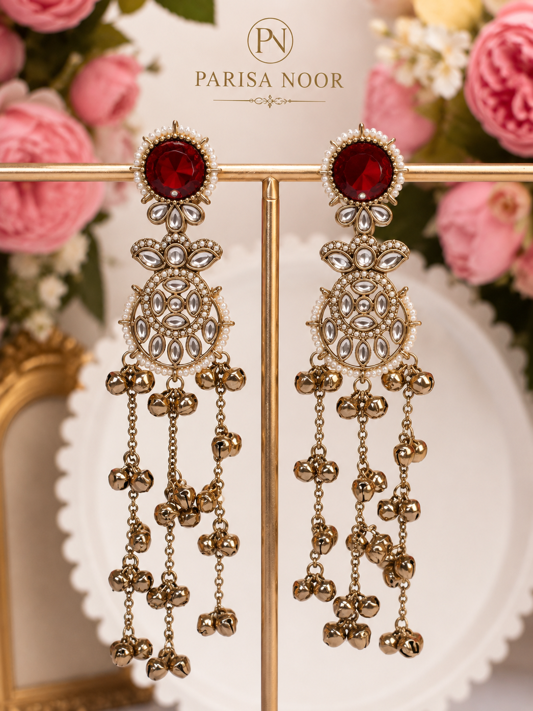 Imana Kashmiri Ghungru Earrings Ruby Red