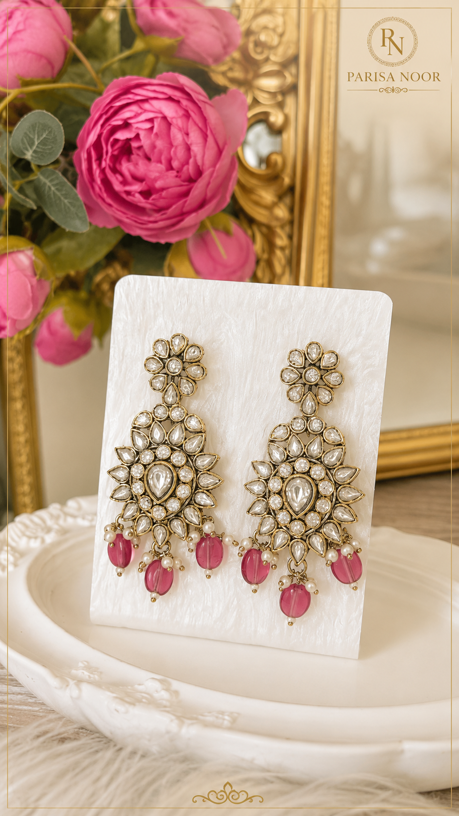 Monalisa Rose Pink Kundan Necklace Set
