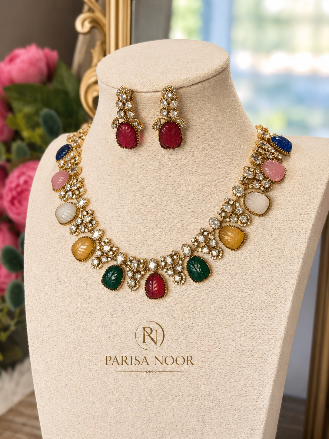 Mohona Multistone Victorian Mehendi Polish Necklace Set