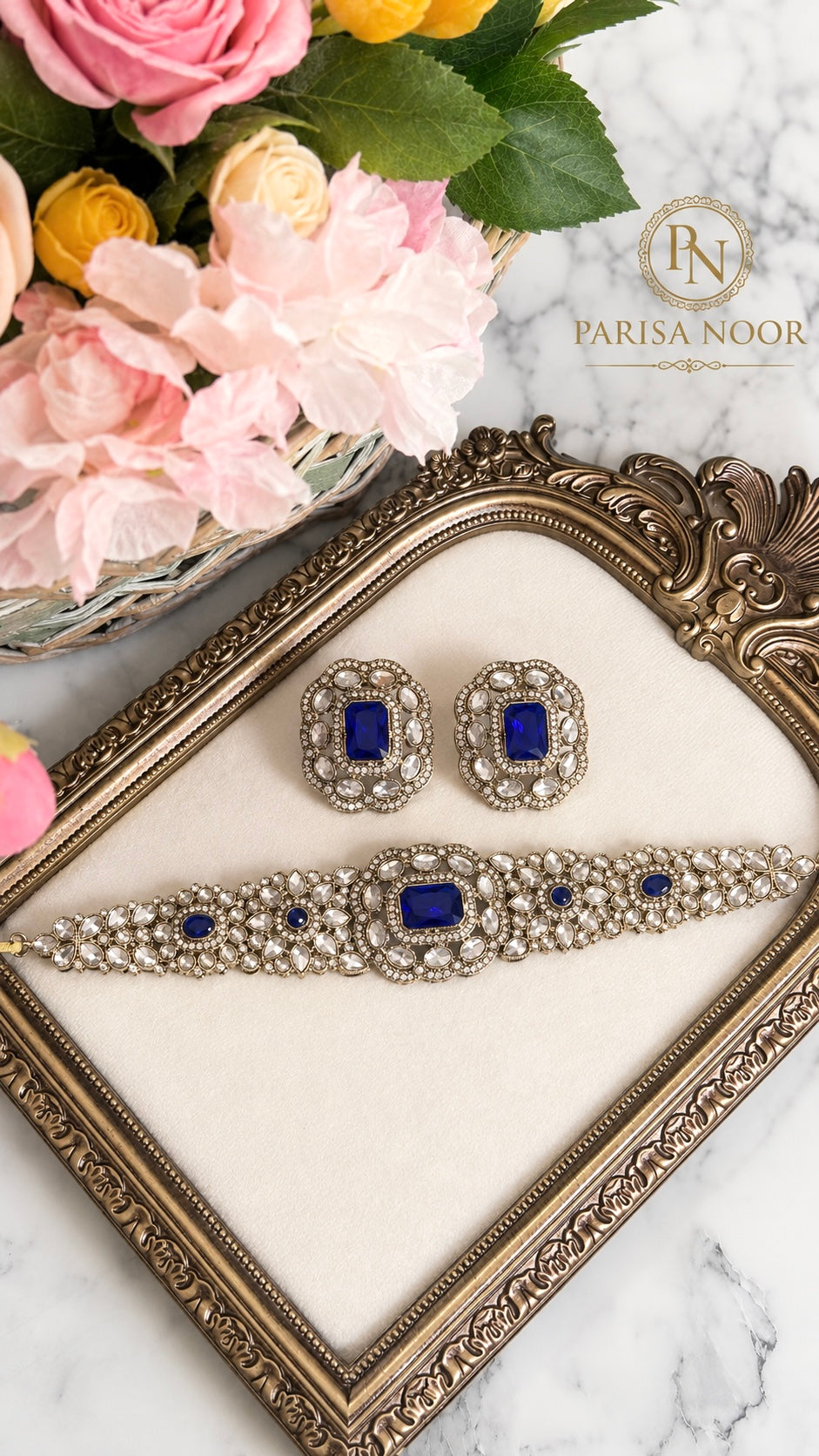 Nivedi Choker Necklace Set - Royal Blue