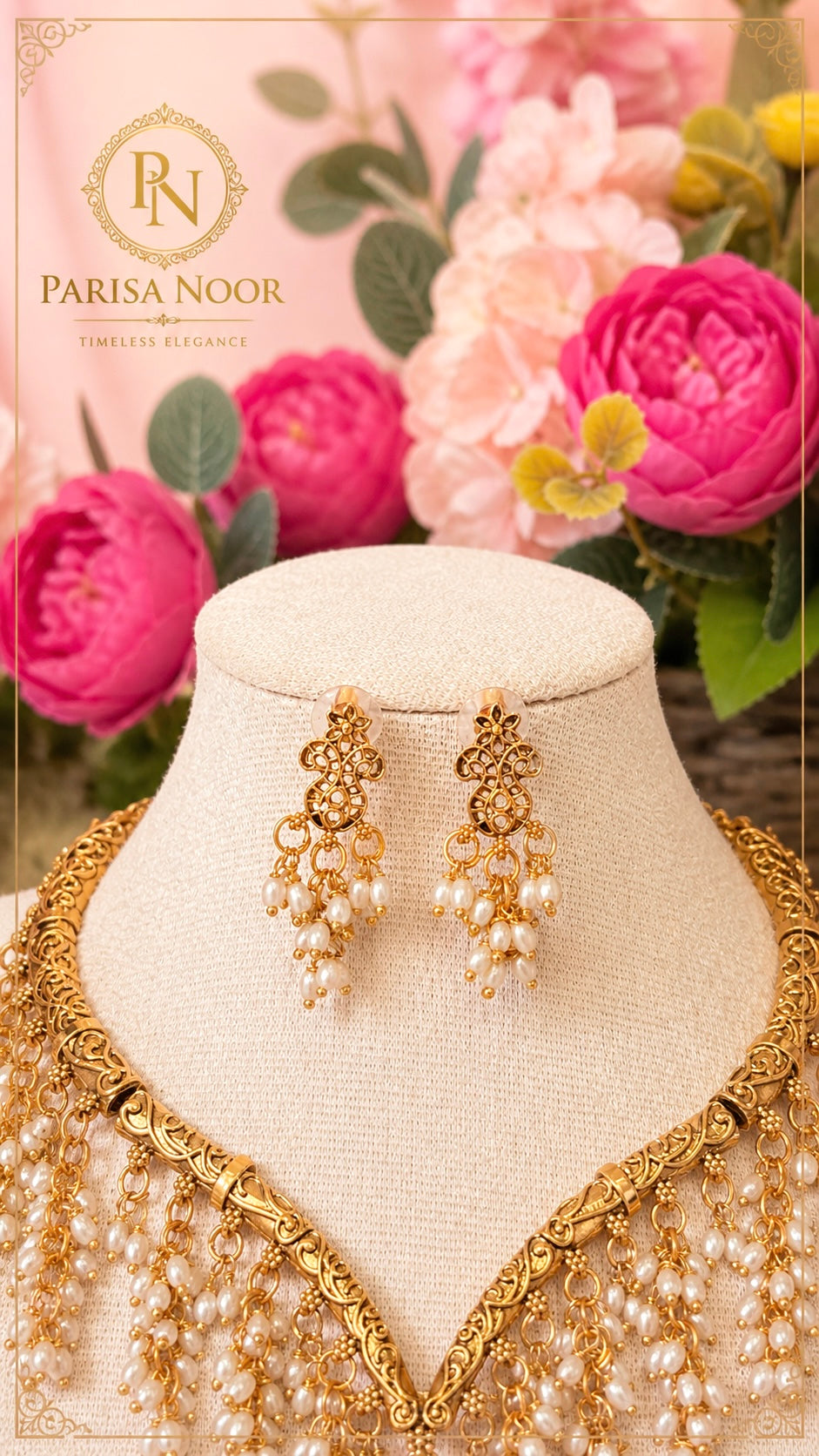 Noor E Moti Gold and Pearl Necklace Set