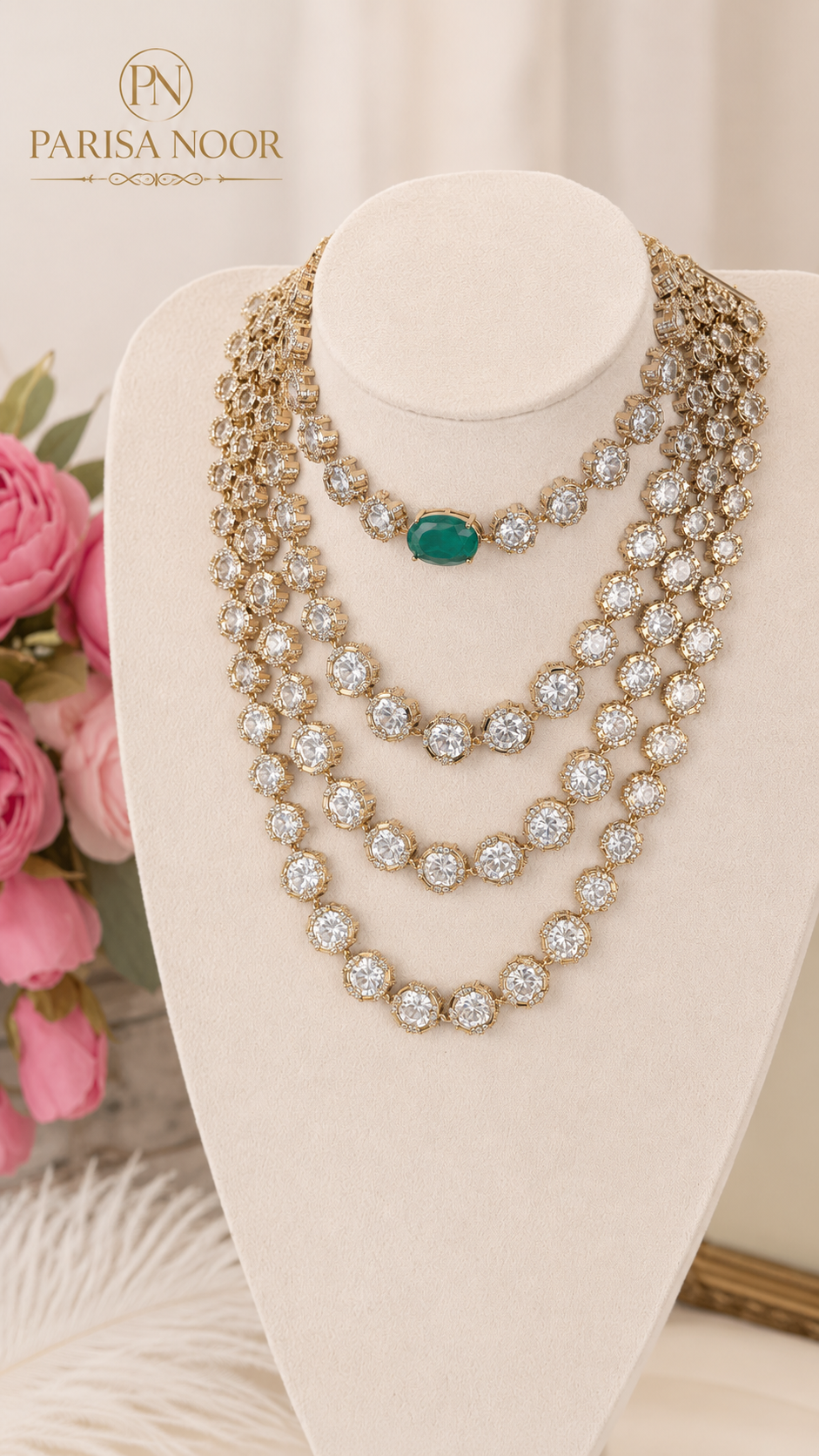 Isha Luxurious Victorian Doublet AD Layered Necklace Set