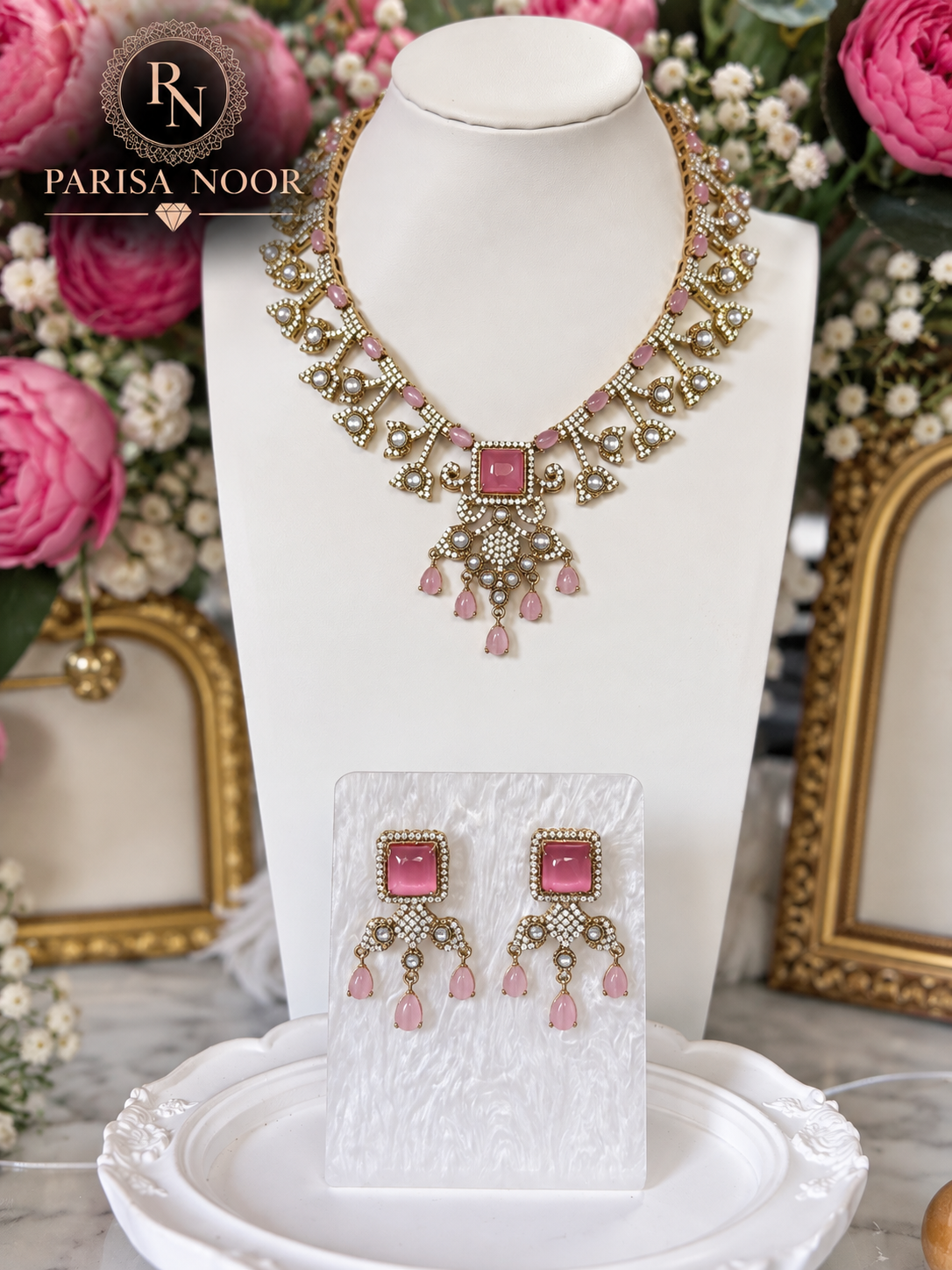 Velina Premium Kundan Designer Necklace Set - Blush Pink