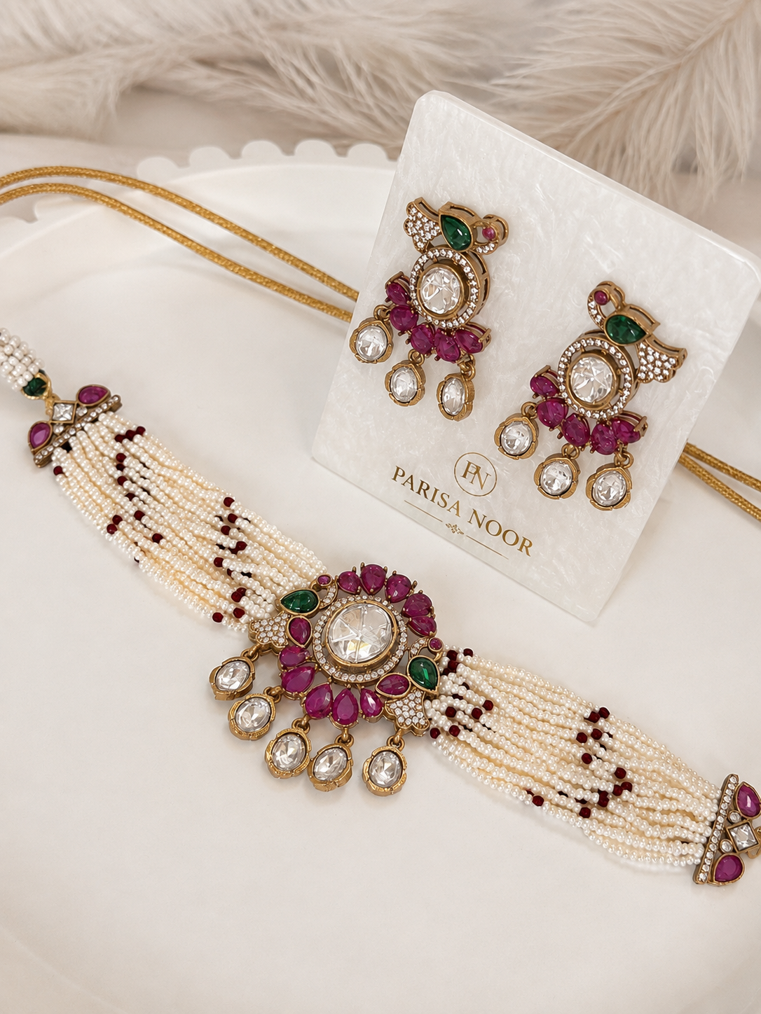 Zareena Pearl & Polki Designer Necklace Set