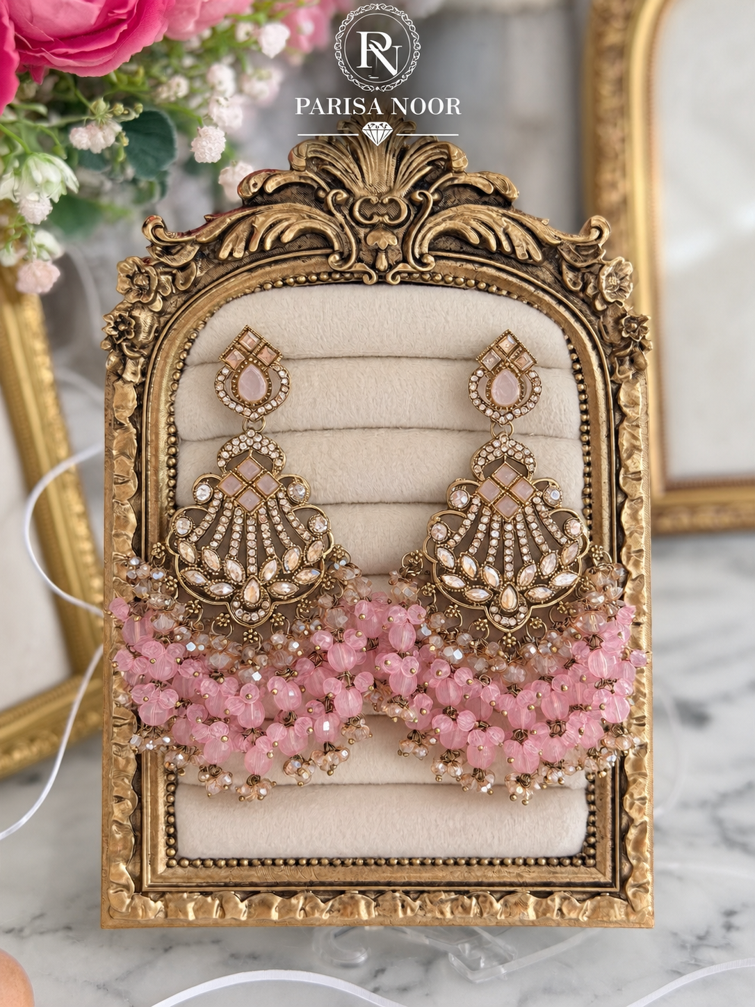 Inara Pink Kundan Beaded Chandbali Earrings