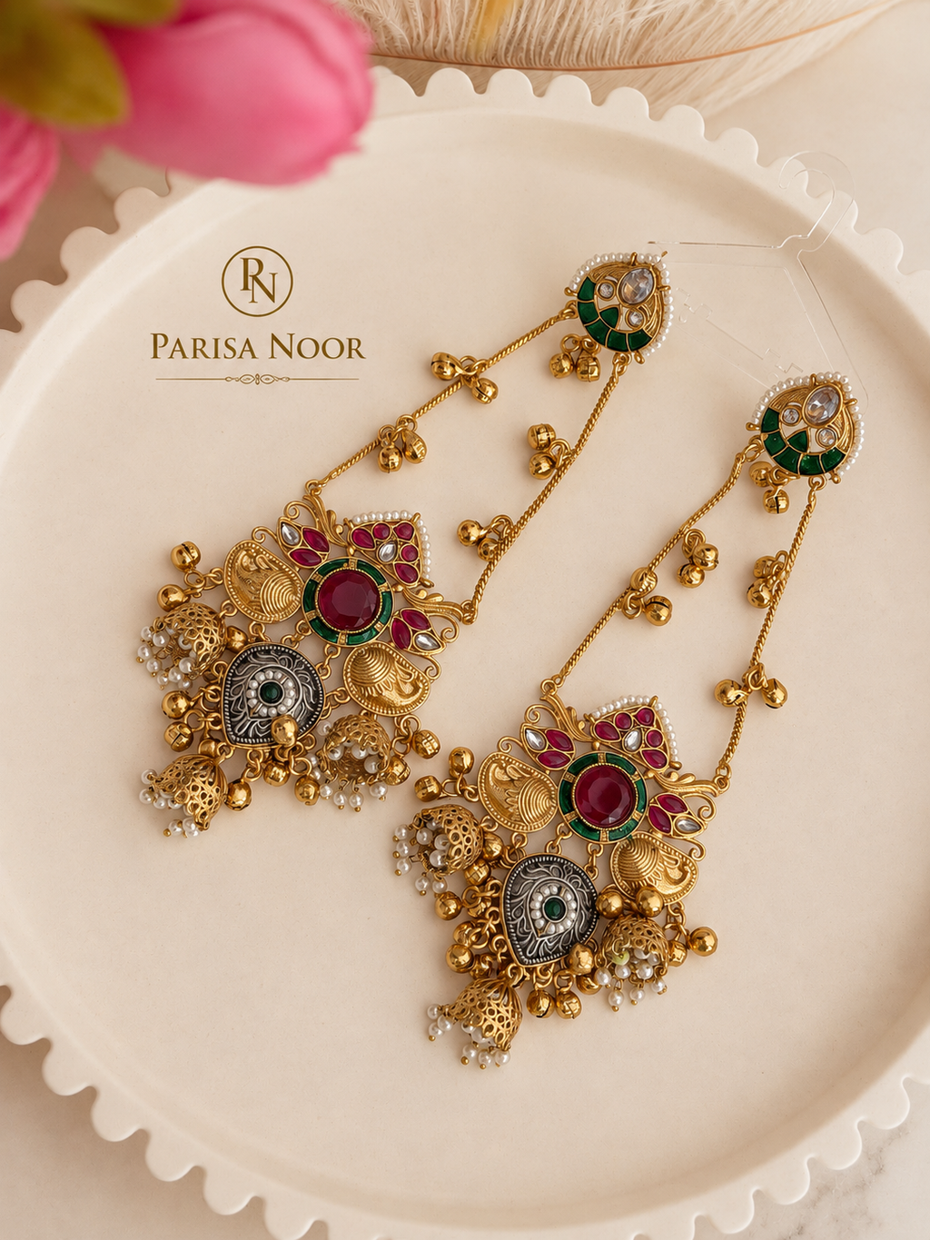 Aafreen Luxury Kashmiri Jhumka Earrings Red