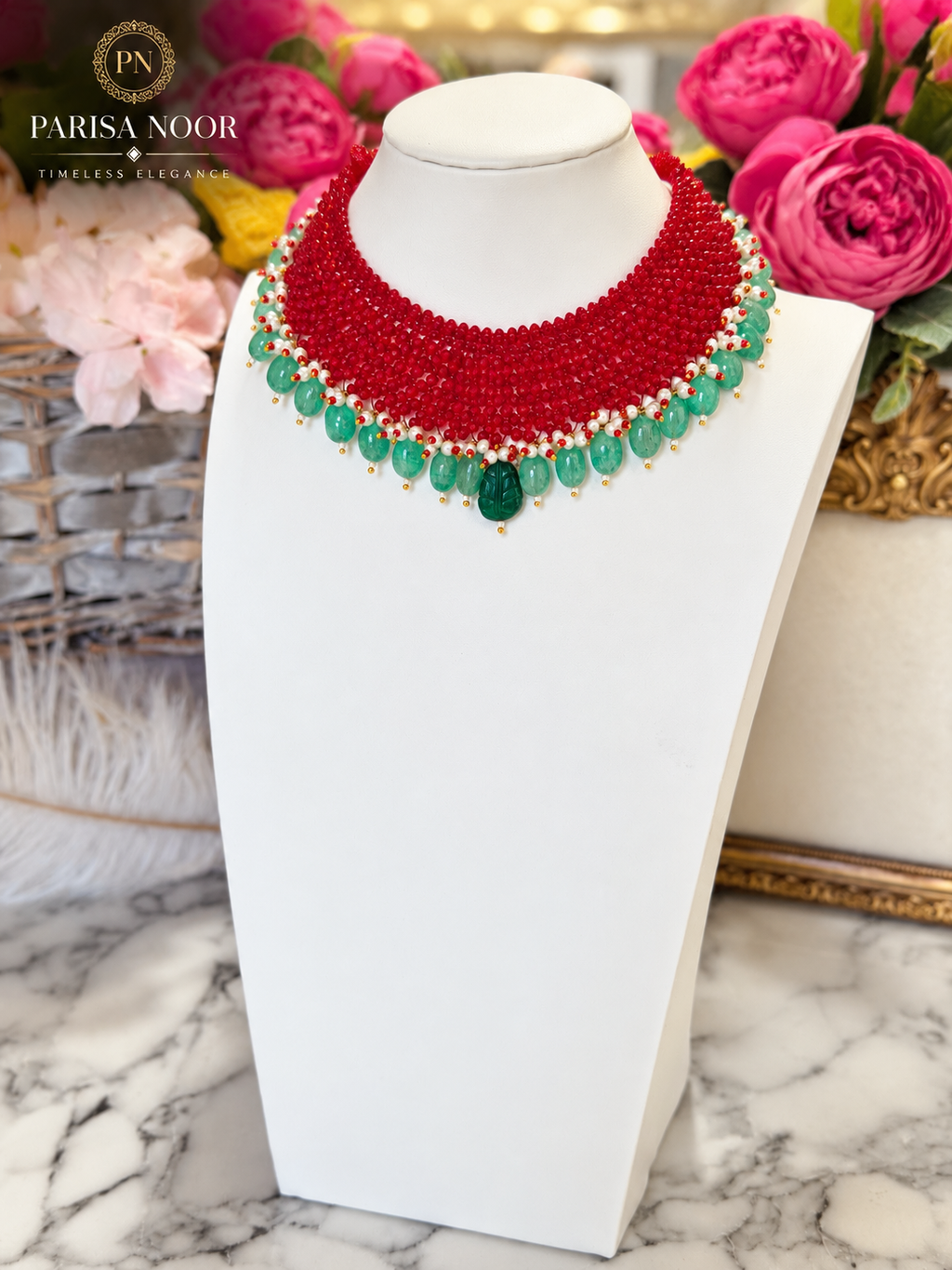 ✨ Rivana Ruby & Emerald Beaded Statement Necklace ✨