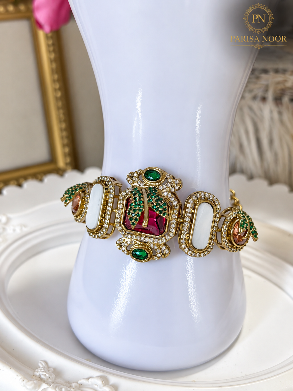 Calista Designer Ruby Statement Cuff Bracelet