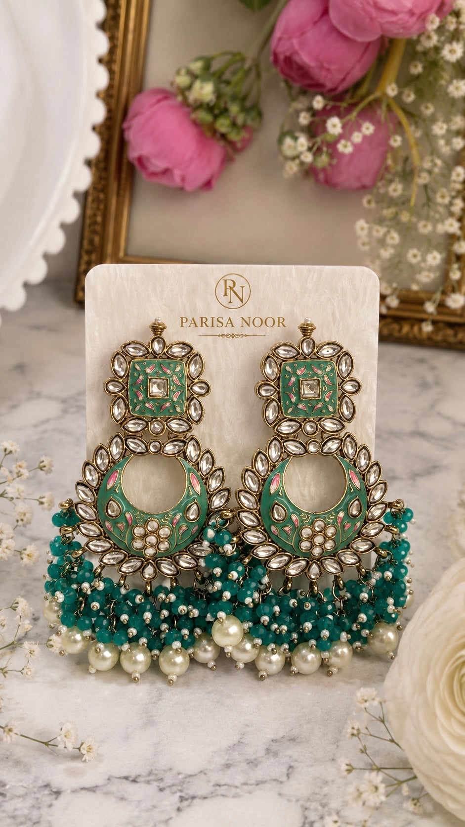 Meherza Meenakari Kundan Statement Earrings