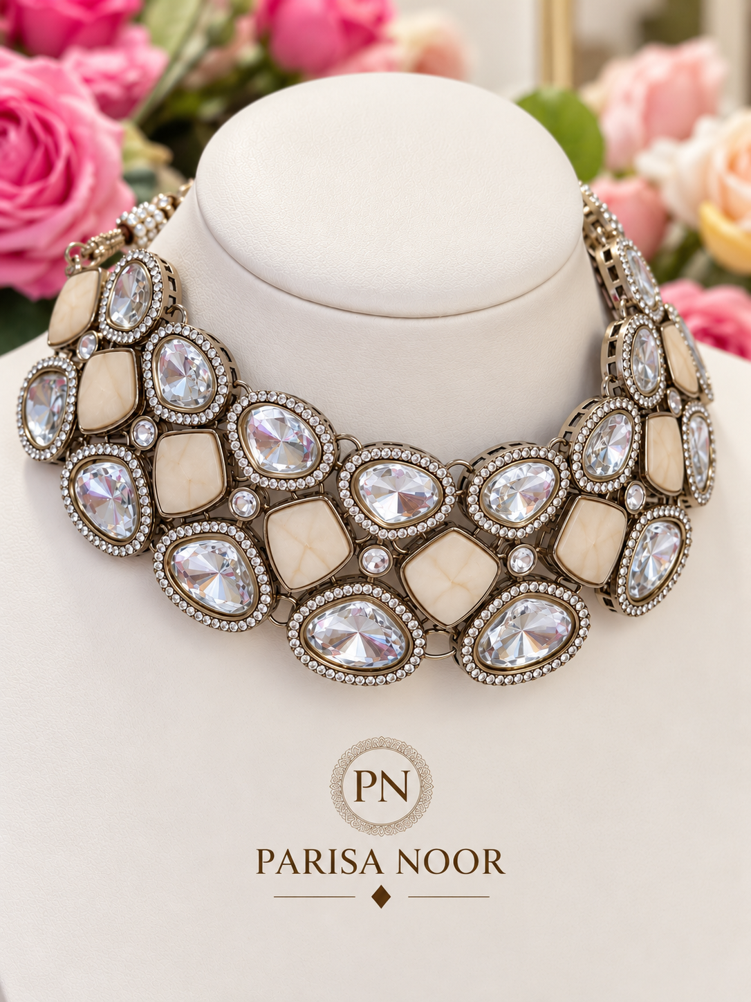 Avelina Ivory Pearl Polki Necklace Set – Clearance Sale