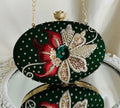 Elena Green Oval Embroidered Clutch