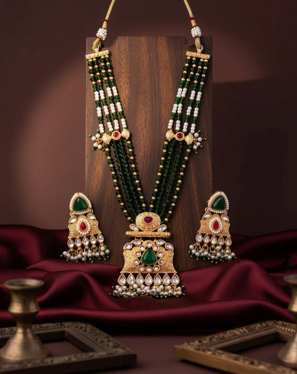 Rashmi Heritage Green Semi Long Necklace set