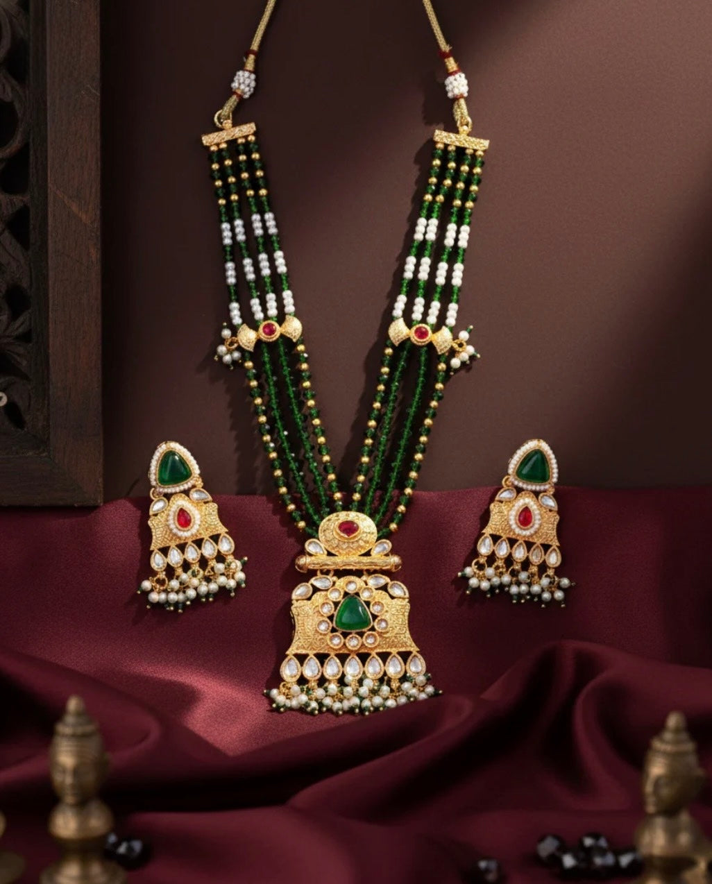 Rashmi Heritage Green Semi Long Necklace set