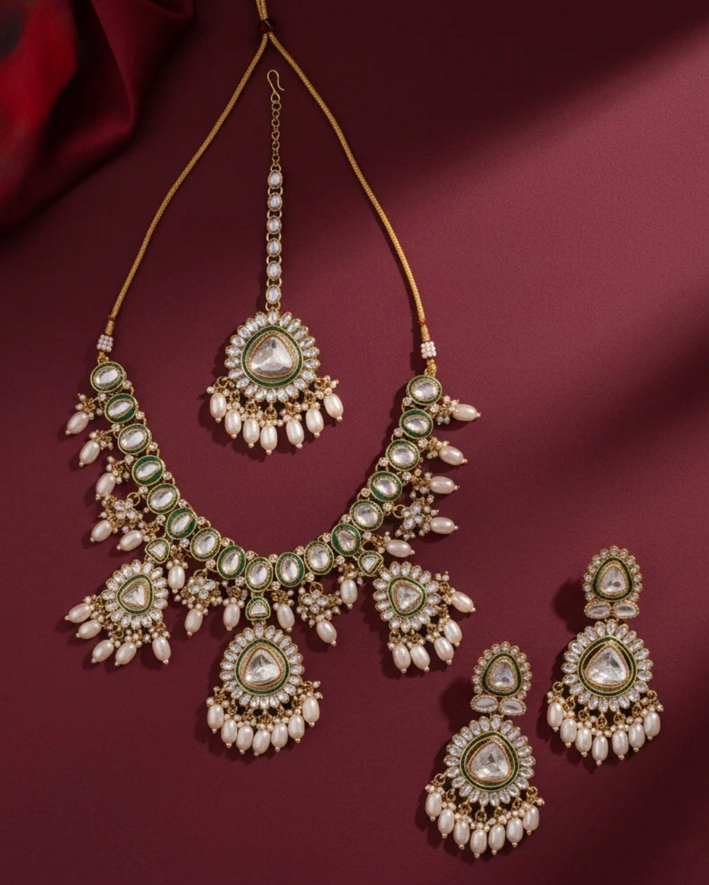 Inara Designer Kundan Necklace Set with Earring and Mangteeka