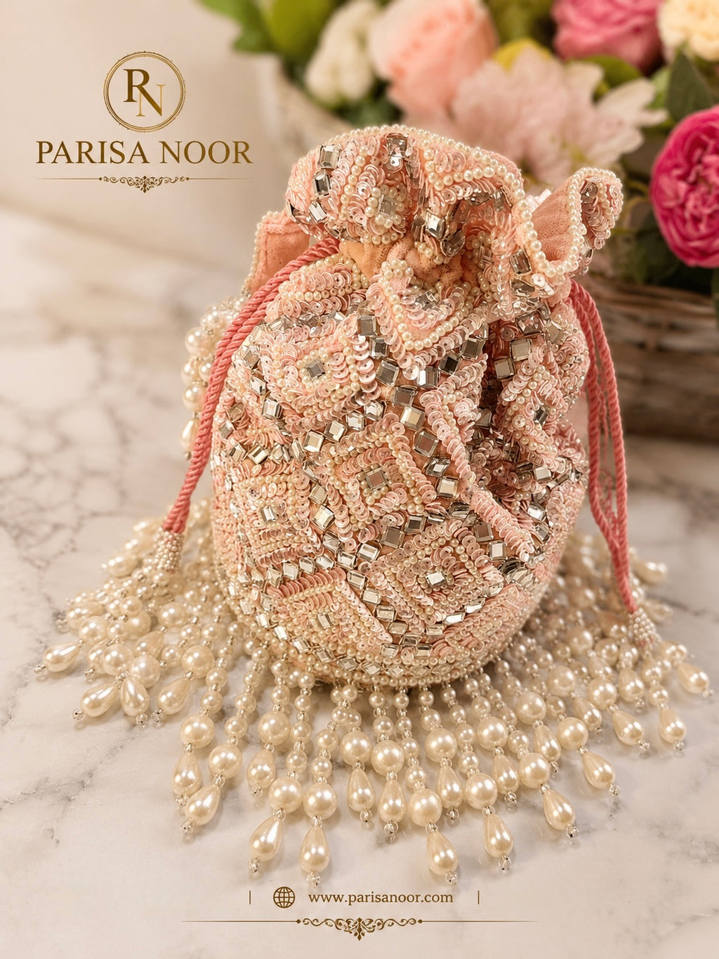 Noor-e-Moti Premium Mirror Potli Blush