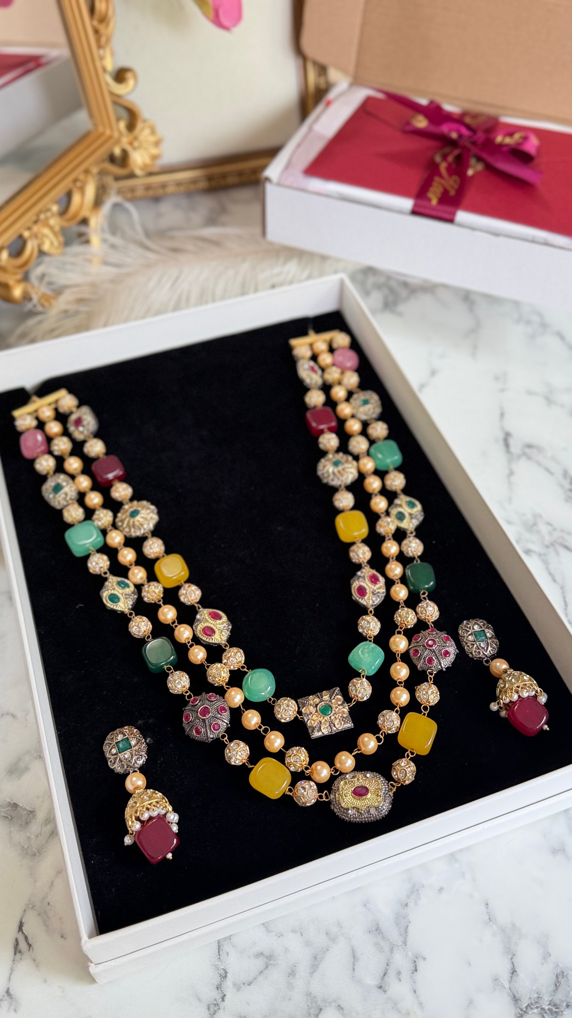 Noor-e-Rang multi long necklace set