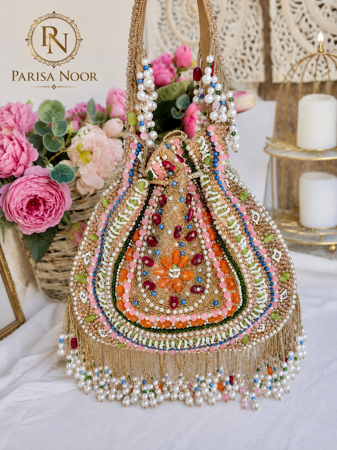 Nazende Multicolour Pearl Embellished Luxury Potli Bag