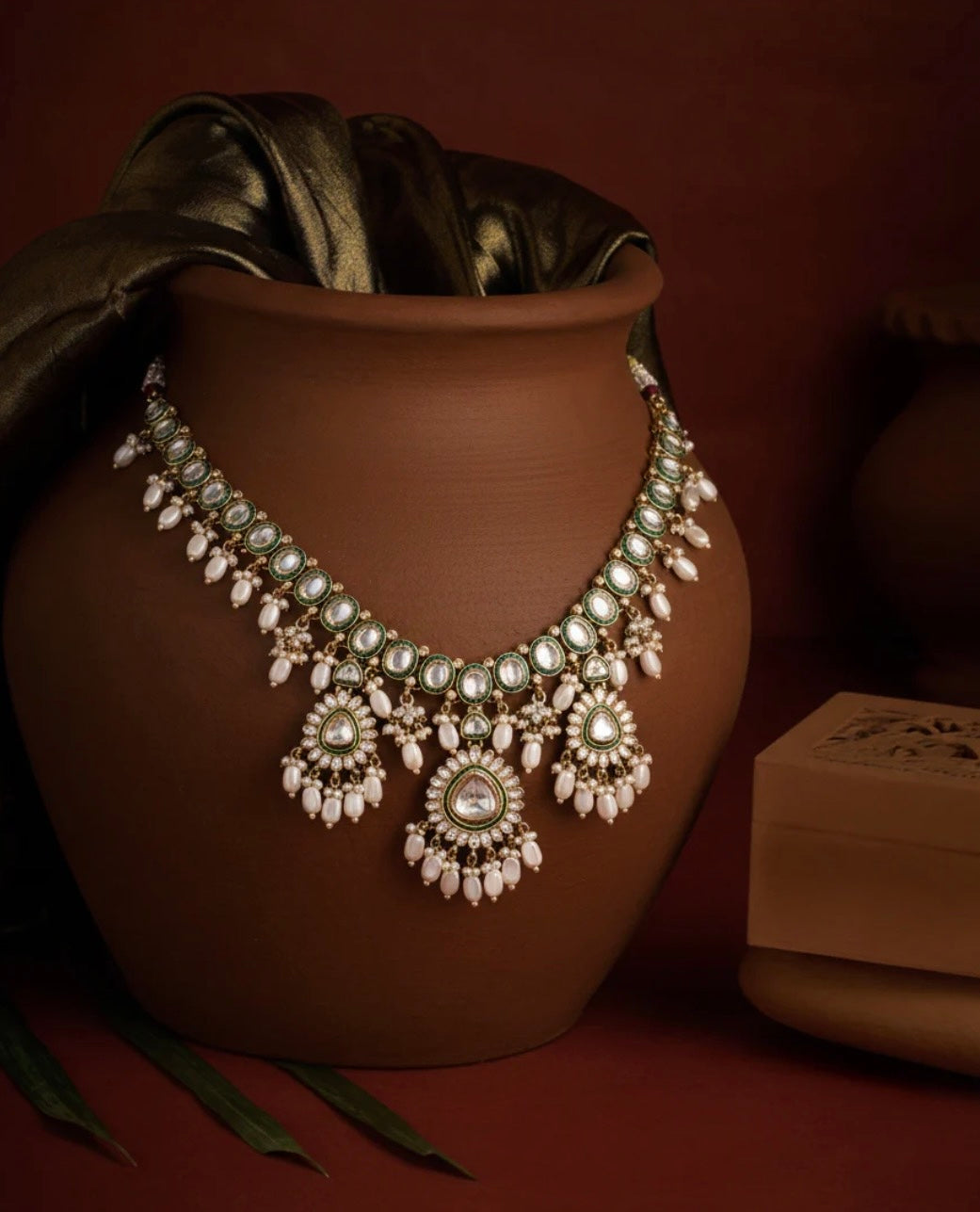 Inara Designer Kundan Necklace Set with Earring and Mangteeka