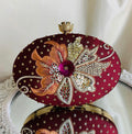 Elena Red Oval Embroidered Clutch