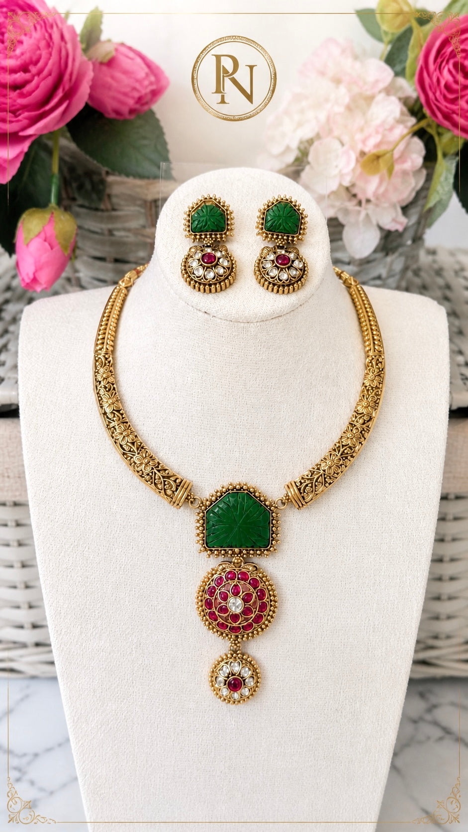 Mehraab Emerald Designer Hasli Necklace Set