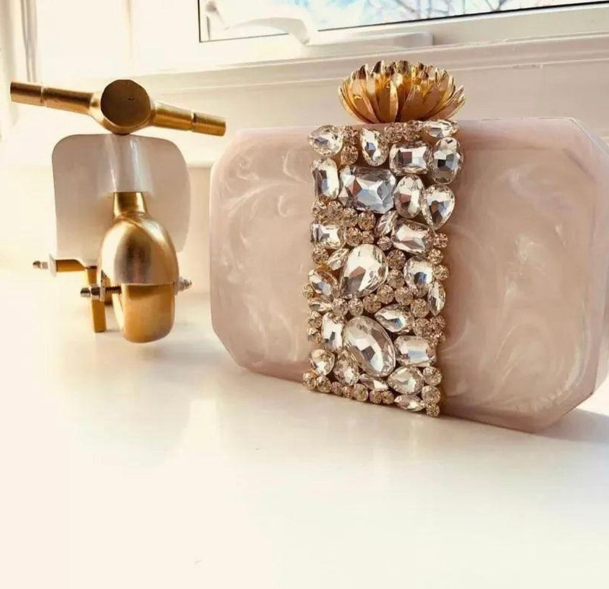 Ariana Beige Emblished Resin Clutch