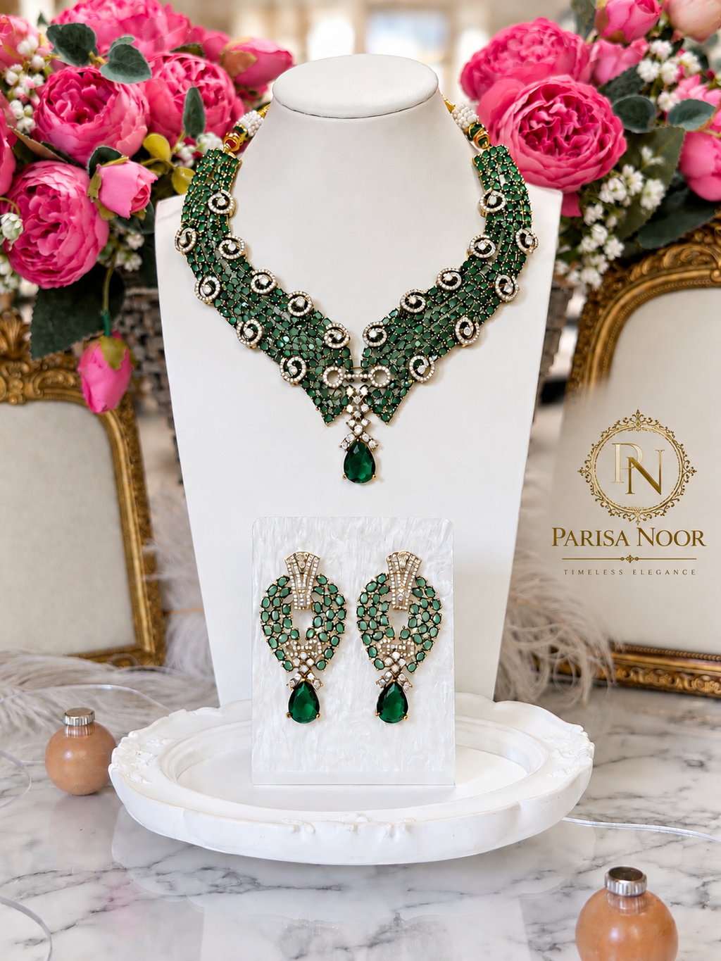 Arishfa Luxury Victorian AD Moissanite Necklace Set