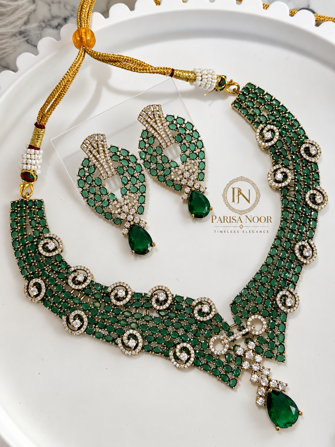 Arishfa Luxury Victorian AD Moissanite Necklace Set