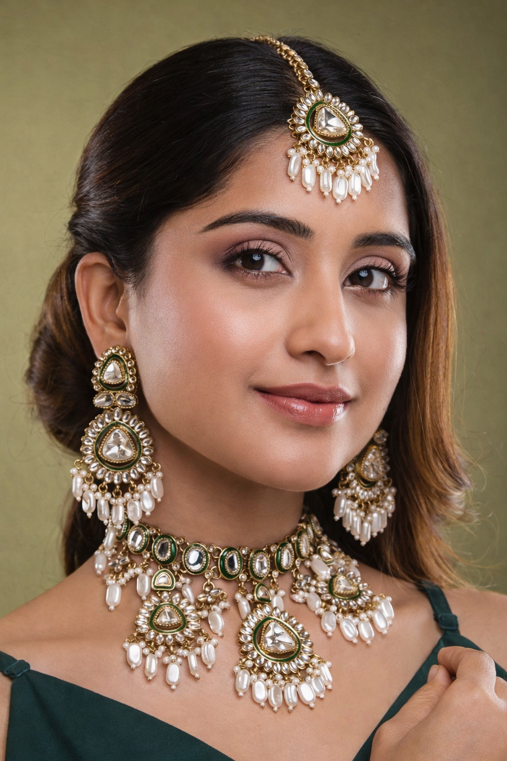 Inara Designer Kundan Necklace Set with Earring and Mangteeka
