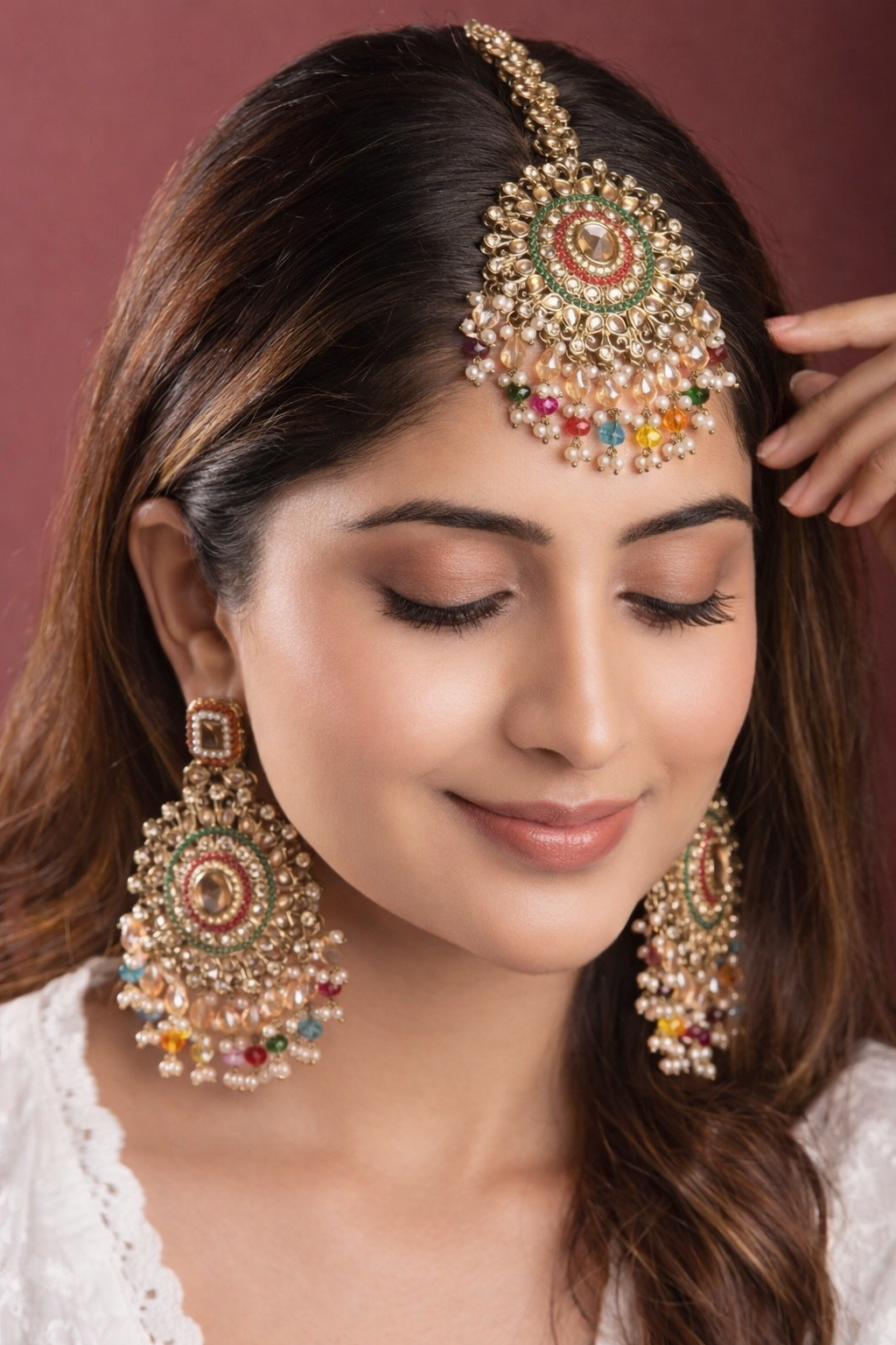 Rivaaz Multi Punjabi Pakistani Teeka Chandbali Set