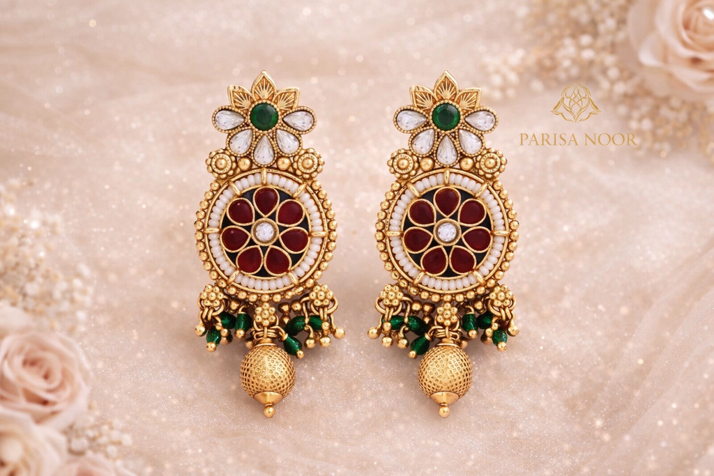Riyasaat Ruby Green Heritage Necklace Set with Earring