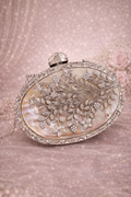 Samara Mother of pearl luxury clutch Silver