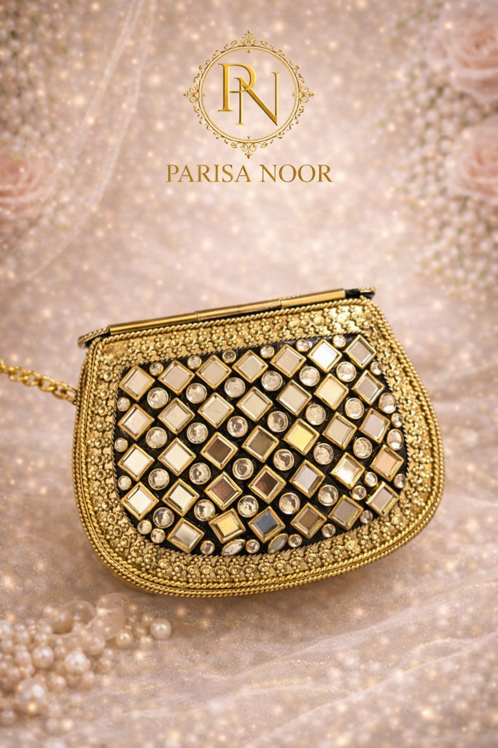Jessica Kundan Brass Clutch Mini Green