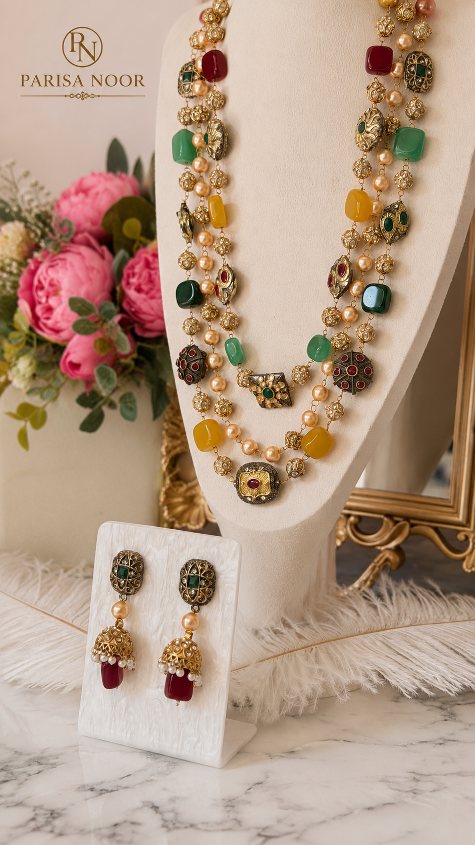 Noor-e-Rang multi long necklace set