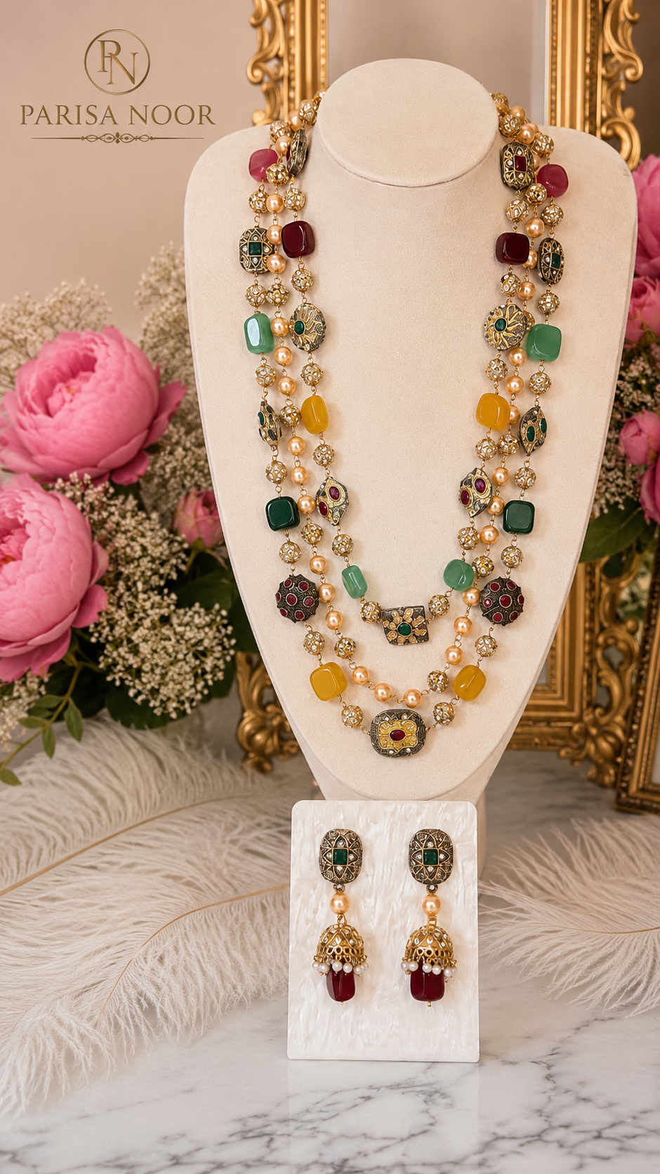Noor-e-Rang multi long necklace set