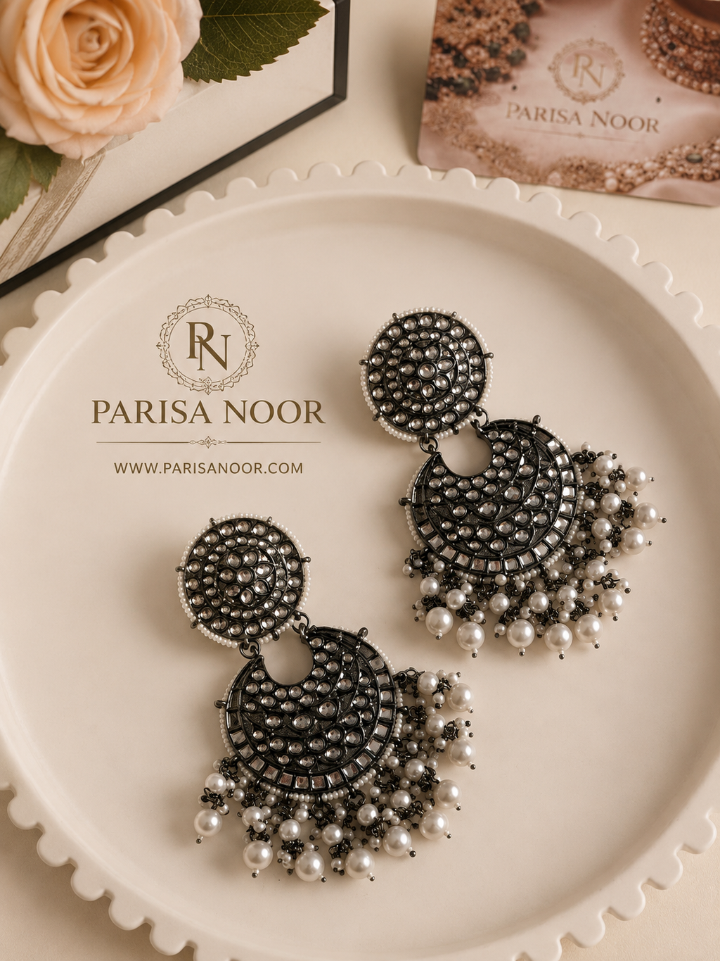 Noir Pearl Chandbali Earrings – Clearance Sale